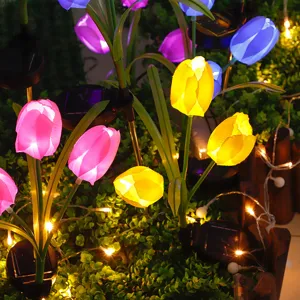 Lampes Solaires de Jardin Tulipe Extérieures Éclairage Paysager Étanche Lampes Piquets de Fleurs LED pour Cour Pelouse Allée Décoration de Patio
