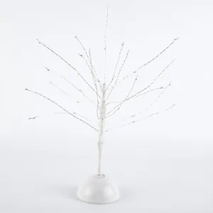 Lampada ad albero in filo di rame LED bianco con base, ideale per decorazione festiva.