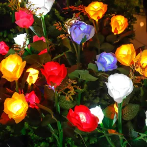 Outdoor Solar Rose Flower Light Waterproof LED Landscape Garden Lawn Stake Light For Yard Pathway Patio Decor