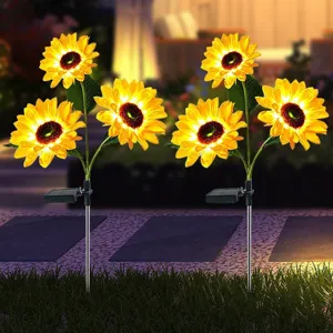 Luces Solares de Jardín para Exteriores Impermeables LED Girasol Estacas de Patio Luz Cálida Iluminación Paisajística para Césped Camino Decoración de Patio