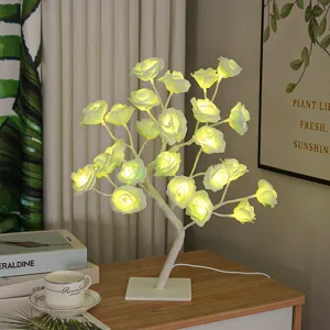 Veilleuse LED arbre de fleurs de rose artificielle lampe de table romantique pour chambre déco