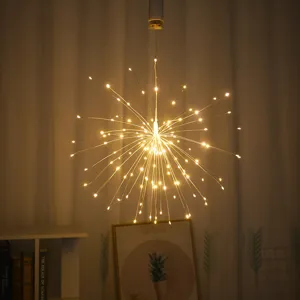 Catena luminosa LED a fuoco d'artificio per Natale da appendere, luce festiva bianco caldo.