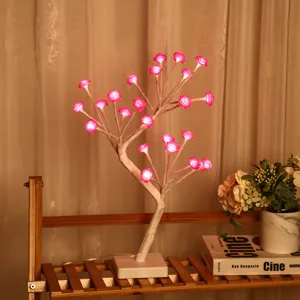 Lampe arbre rose LED fleur artificielle veilleuse USB pour fête de vacances décoration