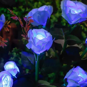 Outdoor solar rose flower light LED garden lawn landscape decorative lighting waterproof blue