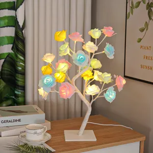 Lampe de branche d'arbre de rose LED pour decoration de piece romantique et eclairage.