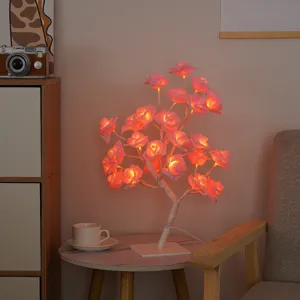 Veilleuse décorative en forme d'arbre de roses LED avec 24 branches lumineuses chaleureuses.