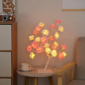 Vue détaillée de la lampe arbre à roses lumineuse avec lumières LED chaudes et délicates branches.