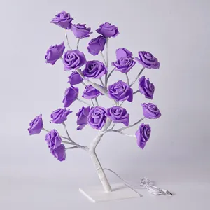 Lampe Arbre Rose LED Fleur Artificielle Veilleuse USB Alimentée Déco Chambre Fête