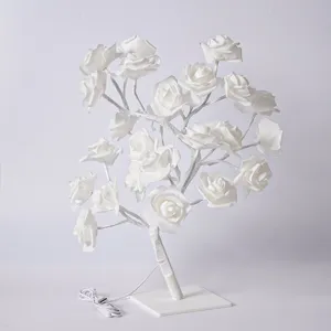 Lampe Arbre Rose LED USB Lumineuse Branche Artificielle Veilleuse Décoration Maison