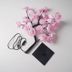 Lampe arbre roses rose 24 LED veilleuse branche lumineuse romantique deco Saint-Valentin USB