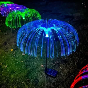 Lumières de Méduse Solaires Extérieur Étanche Fibre Optique Feux d'Artifice Jardin Pelouse Pieu Lumières Dégradé Coloré LED Éclairage de Paysage