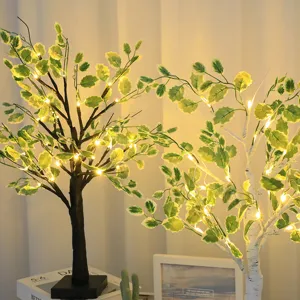 LED arbre de feuilles vertes artificielles veilleuse décorative intérieure pour fête vacances