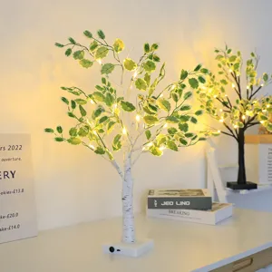 LED feuille verte bouleau arbre lumière intérieur maison décoratif lamp de fête nuit
