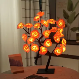 24LED rose arbre lampe décorative fleur artificielle veilleuse pour chambre ambiance romantique