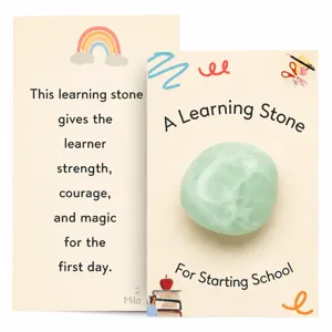 Natural crystal stone back-to-school blessing card set with smooth green learning stone gift