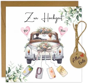 Wedding greeting card money holder gift set with envelope and twine decoration for newlyweds