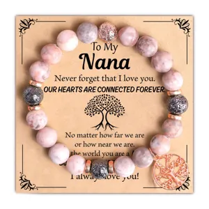 Natural Stone Moonstone Beaded Bracelet Stainless Steel Tree Of Life Pendant Mothers Day Gift Jewelry