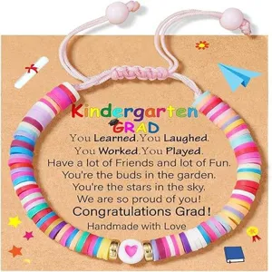 Kids graduation colorful clay beaded bracelet with greeting card, cute handmade gift for children.