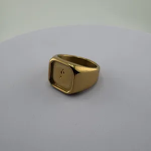 Anillo Minimalista de Acero Inoxidable Base DIY Parte Superior Plana Ranura Cuadrada Galvanizado Geométrico Joyería Componente para Hombres Mujeres