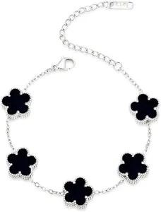 Stainless steel five-leaf clover black mother-of-pearl charm bracelet for women fashion jewelry