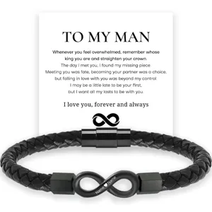 Men's Stainless Steel Braided Leather Bracelet Infinity 8-Shape Magnetic Clasp Bracelets Fashion Jewelry Finger Ring Gift