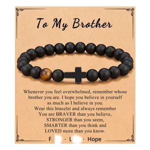 Tiger eye stone bracelet with cross pendant, obsidian beads gift jewelry product details.
