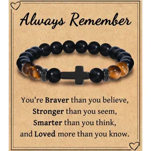 Tiger eye stone bracelet with cross pendant obsidian bead bracelet for men and women gift