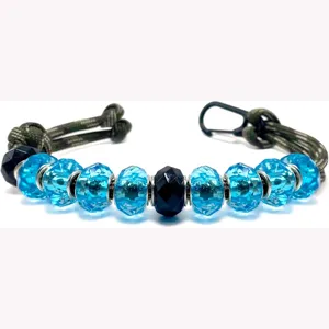 Handmade sports style paracord keychain with blue crystal beads and golf counter pendant detail