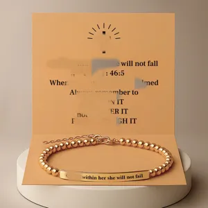 Gold stainless steel beaded bracelet with engraved scripture card for women gift details