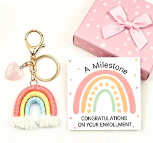 Handmade rainbow keychain with crystal heart pendant and gift box, back to school gift for kids.