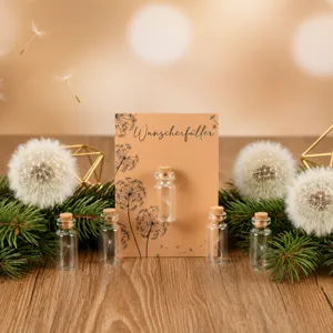 Set di mini bottiglie in vetro con fiori di tarassaco carta desiderio regalo decoro.