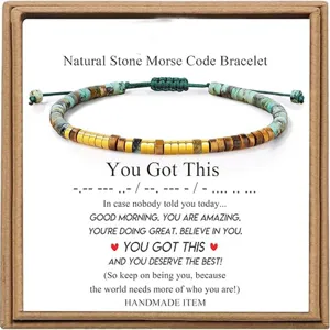 Natural Stone Morse Code Bracelet with Greeting Card Kraft Box Gift for Women Best Gift