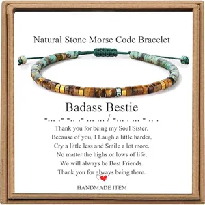 Natural Stone Morse Code Bracelet Bestie Gift Adjustable Beaded Card Jewelry Gift