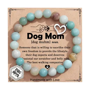 Bracciale di perle in pietra naturale mamma di cane con ciondolo cuore e bella carta