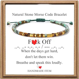 Natural stone Morse code bracelet with gift box adjustable beaded jewelry for women and girls
