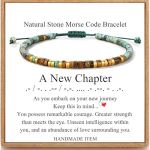 Natural stone Morse code bracelet with handmade beaded design and inspirational greeting card gift.