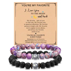 Imperial Jasper Volcanic Stone Couple Bracelet Moonstone Gift For Valentine Boyfriend