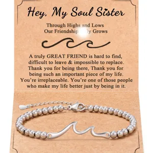 Stainless steel wave bead bracelet with message card for best friend gift fashion jewelry