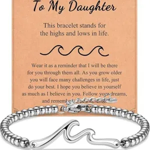 Stainless Steel Wave Bead Bracelet Adjustable Silver Chain Women Fashion Jewelry Gift