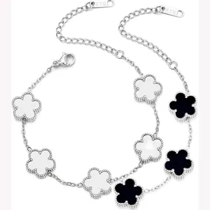 Minimalist Stainless Steel Clover Mother Of Pearl Bracelet For Women Fashion Flower Metal Charm Bracelets Jewelry Gift