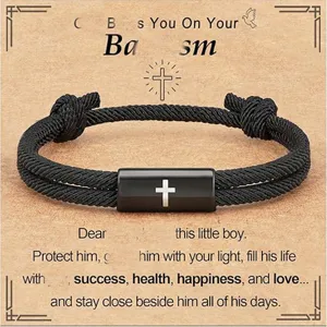 Handmade braided Milan rope bracelet featuring stainless steel cross charm for men