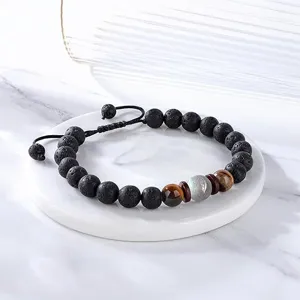 Naturstein Lavastein Tigerauge Perlen Armband geflochten verstellbar Herren Schmuck.