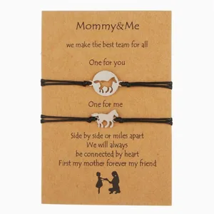 Bracelets assortis mère fille acier inoxydable pendentif cheval bijoux amitié cordon