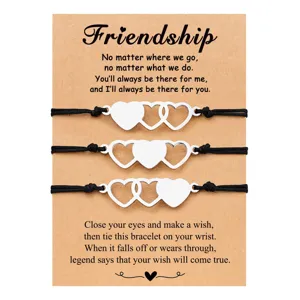 Ensemble de bracelets amitié cœur en acier inoxydable avec carte de vœux pour amis.