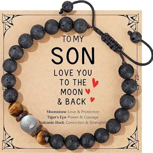Herren Naturstein Perlenarmband Vulkanstein Tigerauge Mondstein Heilungsenergie Armband Vatertag Geschenk Schmuck