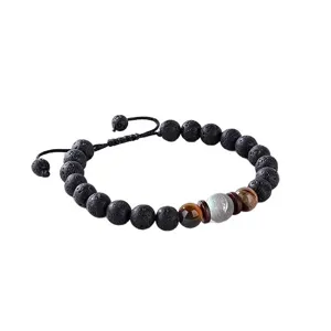 Natürliches Vulkanstein Perlen Armband mit verstellbarer Kordel für Herren Geschenk.