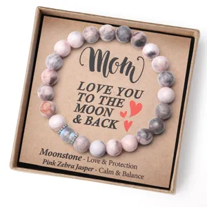 Bracelet De Perles En Pierre Naturelle Pierre De Lune Avec Carte Cadeau Fête Des Mères Fête Des Pères Bijou Minimaliste Pour Femmes Hommes