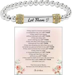 Inspirational engraved bar beaded bracelet with message card for women jewelry gift