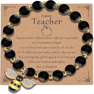 Teacher appreciation beaded bracelet with cute bee pendant and inspirational display card!