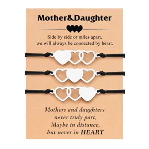 Ensemble de trois bracelets cordon tressé cœur en acier inoxydable mère fille bijoux